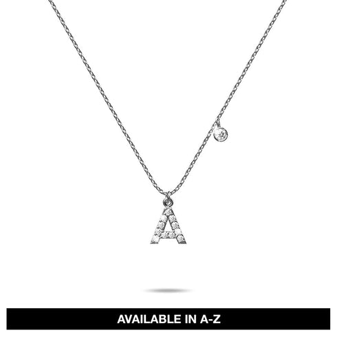 Solid 925 Sterling Silver Initial Crystal Personalised Alphabet Letter Necklace Silver